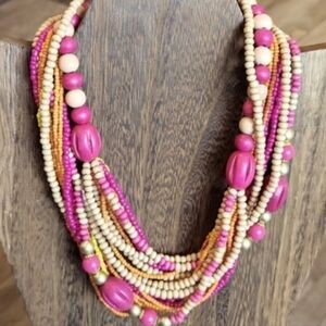 Vintage Mixed Wood Bead Long Necklace